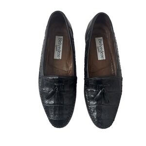 Belvedere Florence Crocodile Tassel Loafers Black Mens 10.5M Handmade Italy